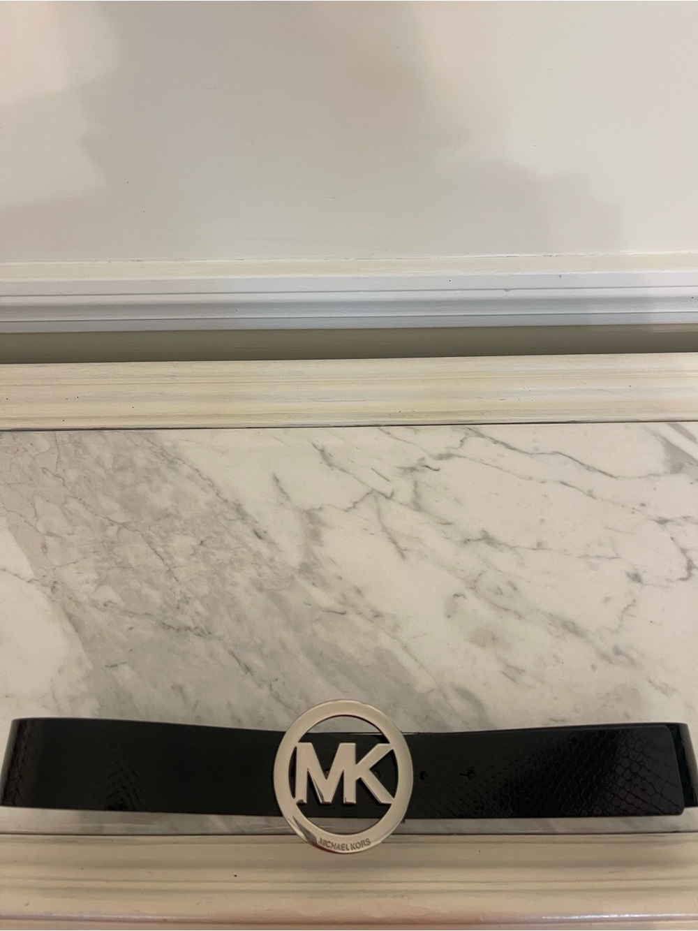 Michael Kors Black Belt with Silver MK Emblem
